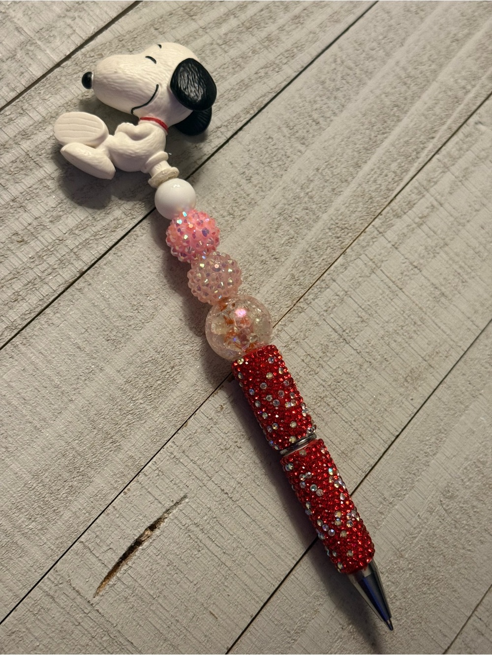 Rhinestone Beaded Pen Charm with Pink and Red Accents snoopy